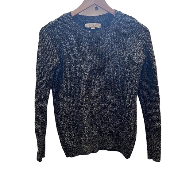 LOFT Marled Black and White Knit Sweater with Button Cuff Size Small 100% Cotton - Picture 3 of 9